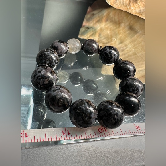 INDIGO GABBRO + GREY RUTILATED QUARTZ   STONES NATURAL BRACELET 7 - Picture 15 of 15